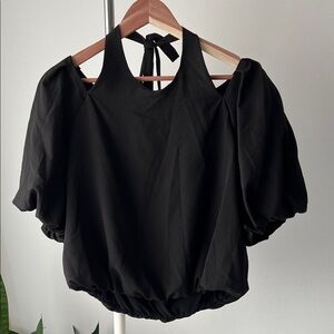 Astr Black Cropped Puff Sleeve Blouse XL